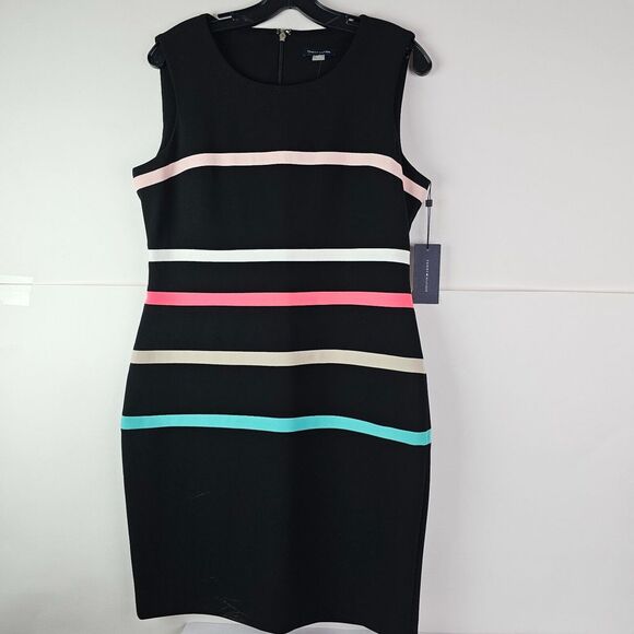 NWT $99 Tommy Hilfiger Women's Striped Sheath Dress Business Size 12‎ Black Pink - Picture 1 of 10